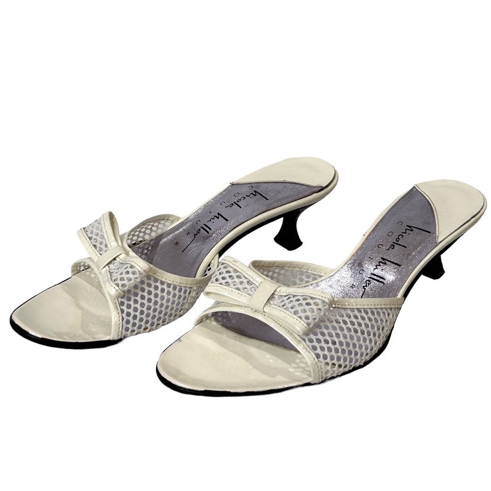 Nicole Miller Couture Heels Mesh/Papaya Bow Cream Slide Size-6 GUC